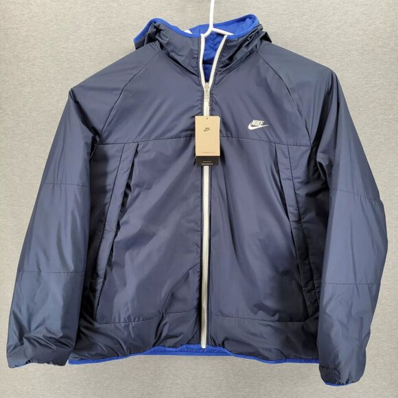 BLUE NEW NIKE THERMA-FIT LEGACY REVERSIBLE HOODED JACKET - Picture 1 of 2